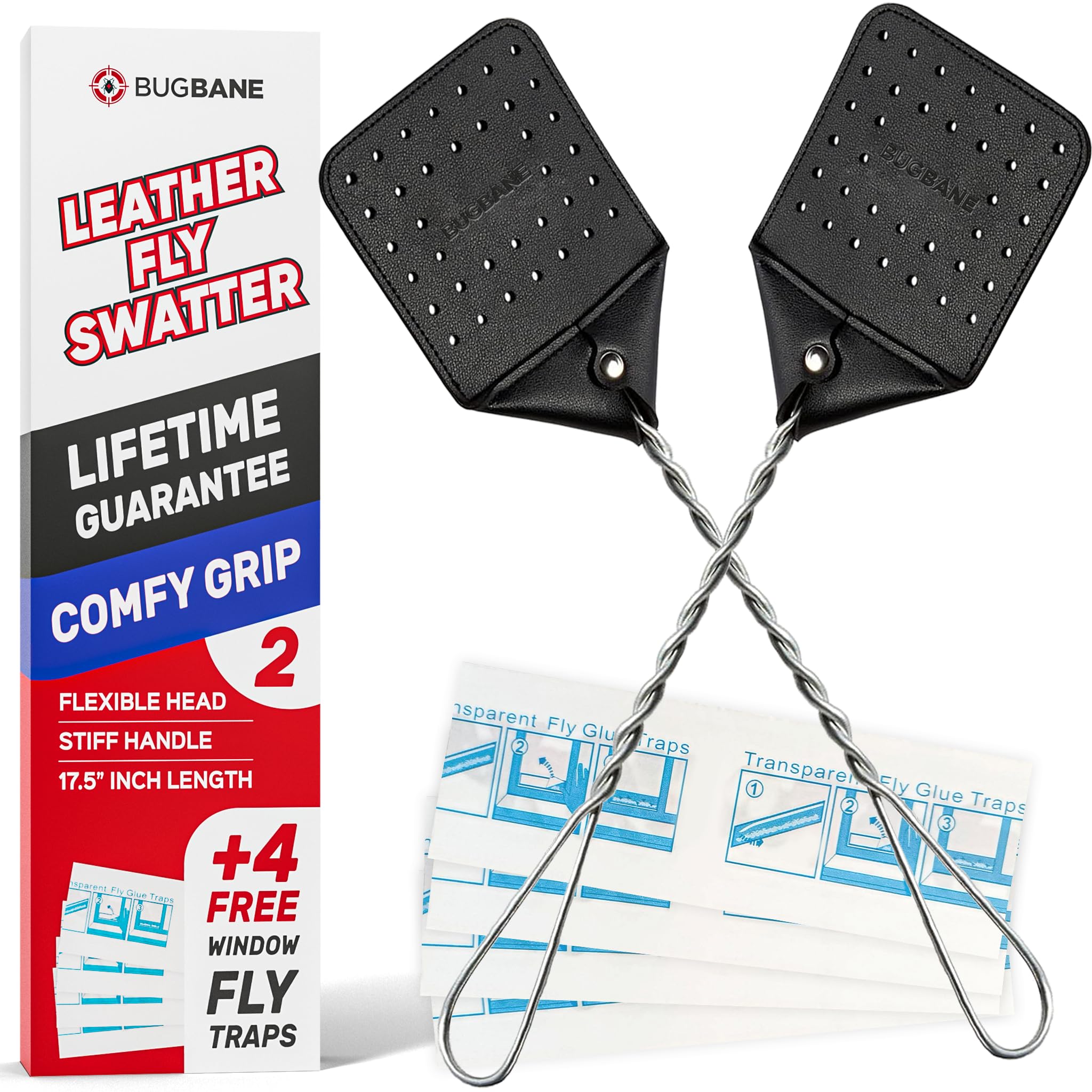 Long Handle Heavy Duty Fly Swatter for Indoors 2 Pack
| Multi Pack Heavy Duty Fly Swatter with 4 Sticky Window Bug Trap