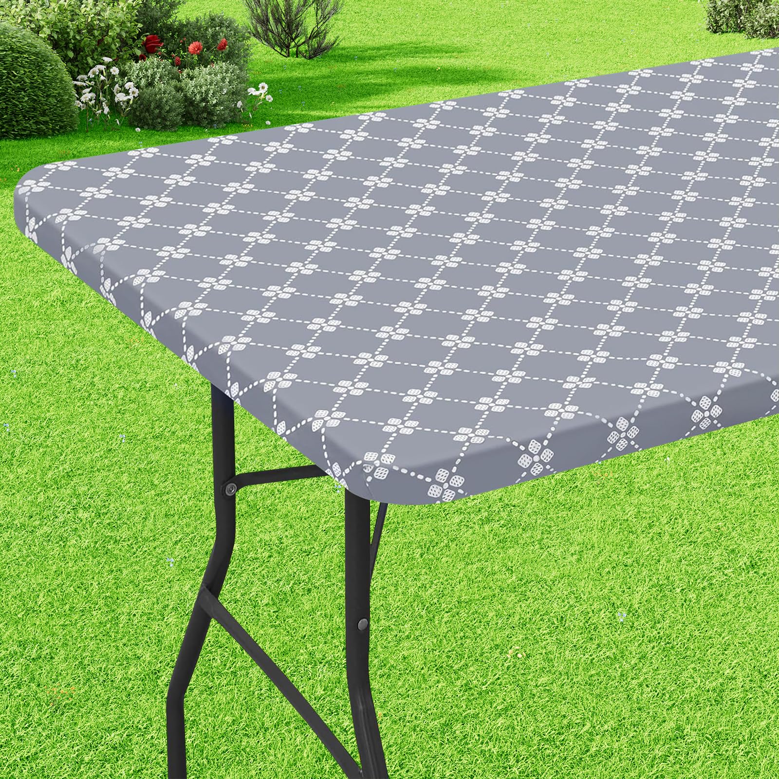 Misaya Waterproof Rectangle Tablecloth Fits 6 Foot Folding Tables OEKO-TEX Indoor Outdoor Grey OEKO-TEX STANDARD 100
M